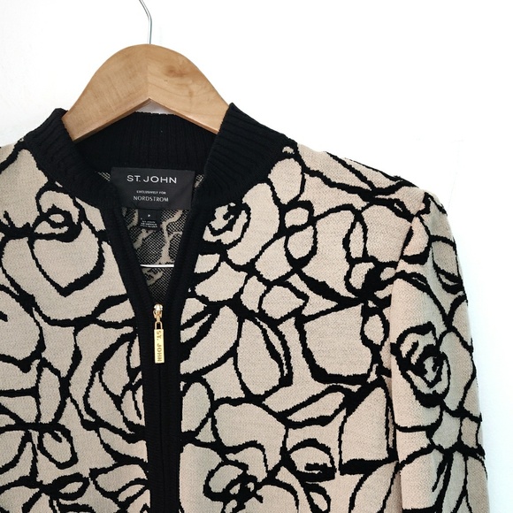 St. John Rose Wool Zip Up Cardigan Sweater - Picture 4 of 7